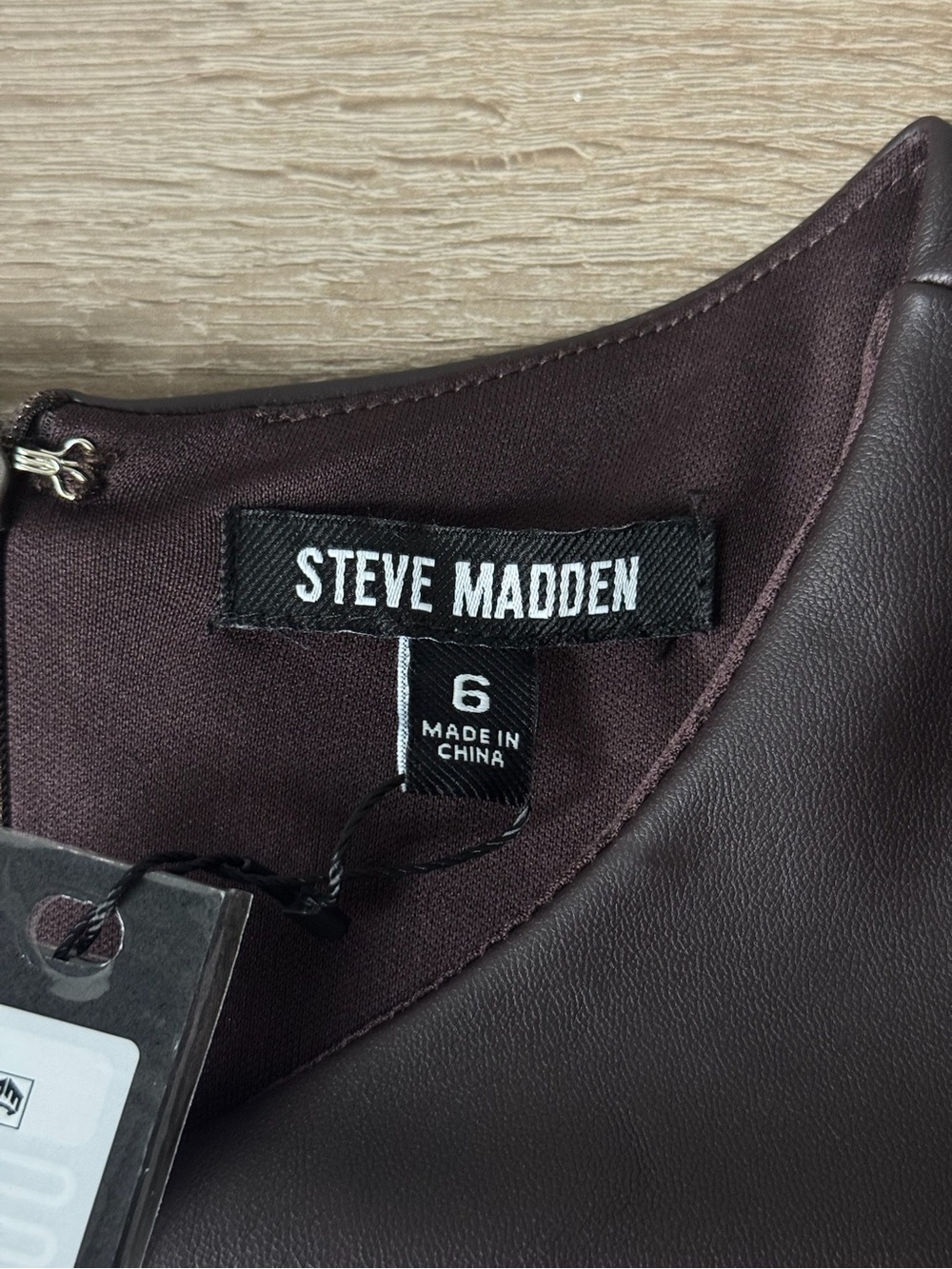 NWT Steve Madden Chiara Faux Leather Midi Dress Espresso Brown Size 6 - Picture 3 of 5